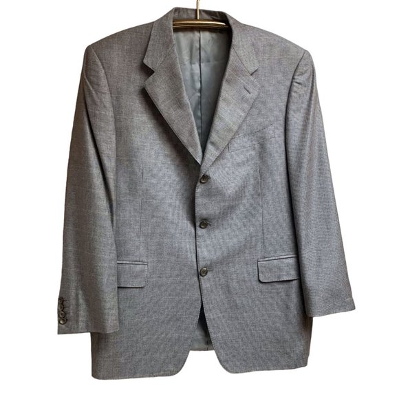 CANALI Exclusive Gray Micro Check Cashmere Silk Blend 3‎ Button Blazer